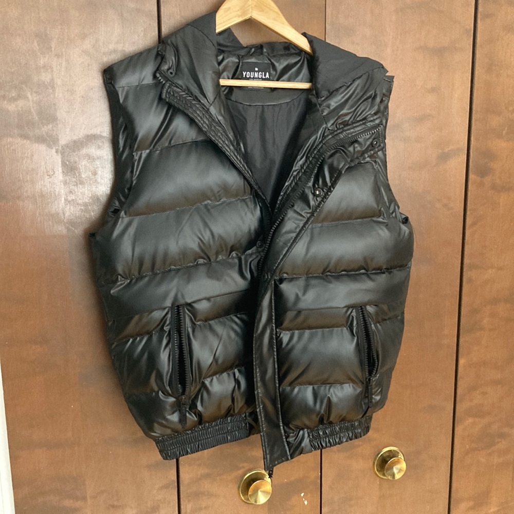 Men’s YoungLA Hooded Puffer Vest - Black, Small